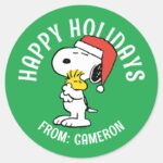 Peanuts Snoopy Woodstock Holiday Hugs Classic Round Sticker