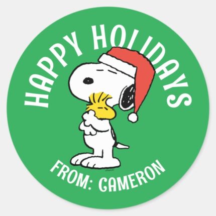 Peanuts Snoopy Woodstock Holiday Hugs Classic Round Sticker
