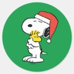 Peanuts Snoopy Woodstock Holiday Hugs Classic Round Sticker