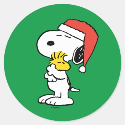 Peanuts Snoopy Woodstock Holiday Hugs Classic Round Sticker