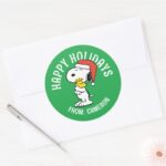 Peanuts Snoopy Woodstock Holiday Hugs Classic Round Sticker