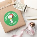 Peanuts Snoopy Woodstock Holiday Hugs Classic Round Sticker