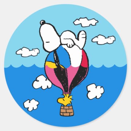 Peanuts Snoopy Woodstock Hot Air Balloon Classic Round Sticker