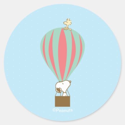 Peanuts Snoopy Woodstock Hot Air Balloon Classic Round Sticker