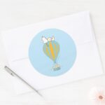 Peanuts Snoopy Woodstock Hot Air Balloon Classic Round Sticker