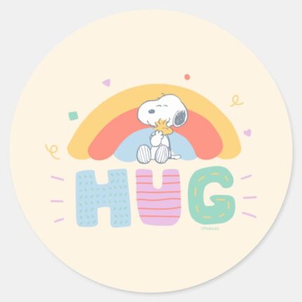 Peanuts Snoopy Woodstock Hug Classic Round Sticker