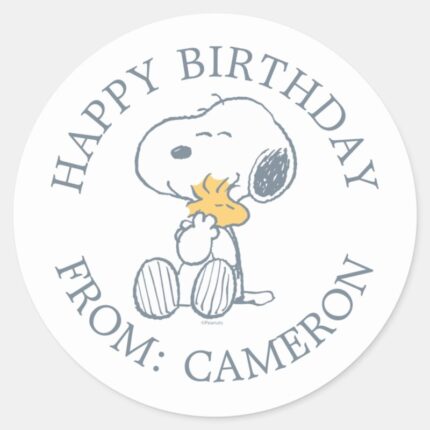 Peanuts Snoopy Woodstock Hug Happy Birthday Classic Round Sticker