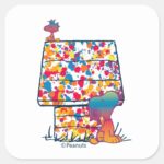 Peanuts Snoopy Woodstock Rainbow Paint Square Sticker