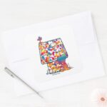 Peanuts Snoopy Woodstock Rainbow Paint Square Sticker