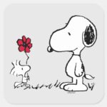 Peanuts Snoopy Woodstock Red Black Square Sticker