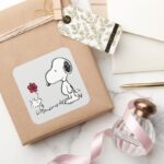 Peanuts Snoopy Woodstock Red Black Square Sticker