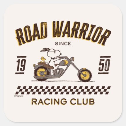 Peanuts Snoopy Woodstock Road Warriors Square Sticker