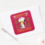 Peanuts Snoopy Woodstock Santa Claus Hug Square Sticker