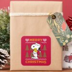 Peanuts Snoopy Woodstock Santa Claus Hug Square Sticker