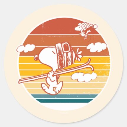 Peanuts Snoopy Woodstock Ski Trip Classic Round Sticker