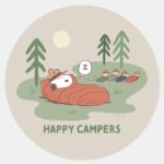 Peanuts Snoopy Woodstock Sleeping Campers Classic Round Sticker
