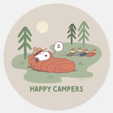 Peanuts Snoopy Woodstock Sleeping Campers Classic Round Sticker
