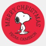 Peanuts Snoopy Merry Christmas Classic Round Sticker