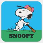 Peanuts Snoopy At Bat Square Sticker