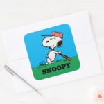 Peanuts Snoopy At Bat Square Sticker