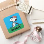 Peanuts Snoopy At Bat Square Sticker