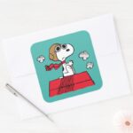 Peanuts Snoopy The Flying Ace Square Sticker