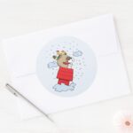 Peanuts Snoopy The Flying Ace At Christmas Classic Round Sticker