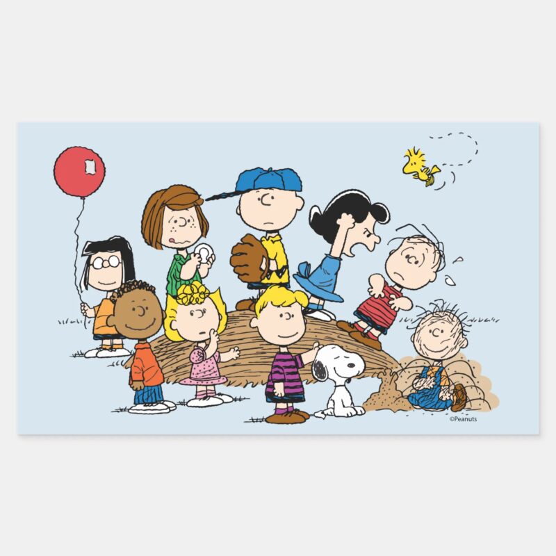 Peanuts The Gang At The Pitchers Mound Rectangular Sticker