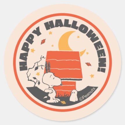 Peanuts Vintage Snoopy Scared By Ghost Classic Round Sticker