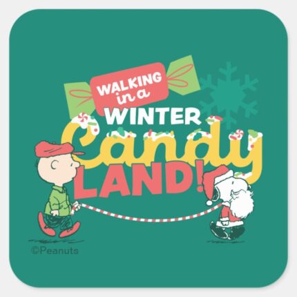 Peanuts Walking In A Winter Candy Land Square Sticker