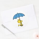 Peanuts Woodstock Blue Umbrella Classic Round Sticker