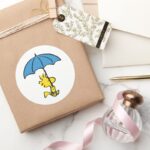 Peanuts Woodstock Blue Umbrella Classic Round Sticker