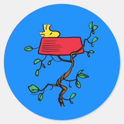 Peanuts Woodstock Napping In Snoopys Dish Classic Round Sticker