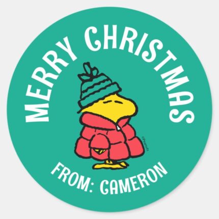 Peanuts Woodstock Puffy Winter Jacket Classic Round Sticker