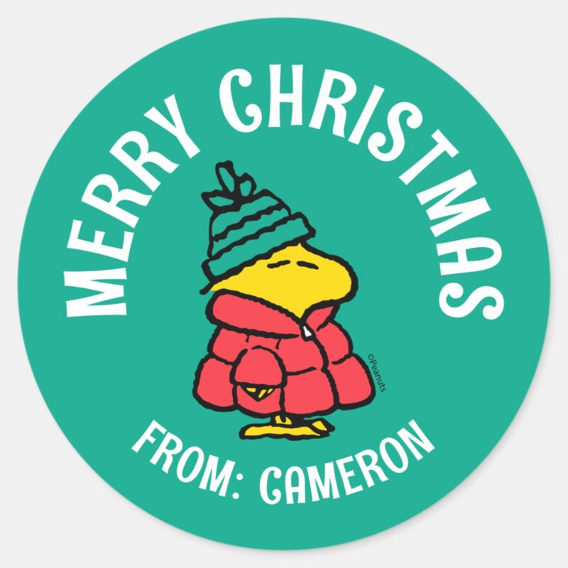 Peanuts Woodstock Puffy Winter Jacket Classic Round Sticker