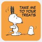 Peanuts Woodstock Scares Snoopy Square Sticker
