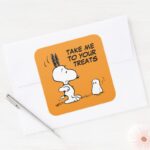 Peanuts Woodstock Scares Snoopy Square Sticker