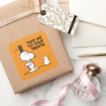 Peanuts Woodstock Scares Snoopy Square Sticker