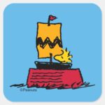Peanuts Woodstock Snoopy Dish Sail Boat Square Sticker