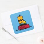 Peanuts Woodstock Snoopy Dish Sail Boat Square Sticker