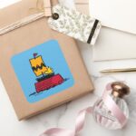 Peanuts Woodstock Snoopy Dish Sail Boat Square Sticker