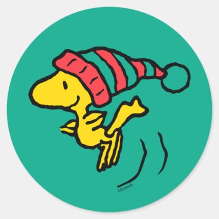 Peanuts Woodstock Winter Beanie Cap Classic Round Sticker