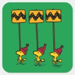Peanuts Woodstock Friends Sign March Square Sticker