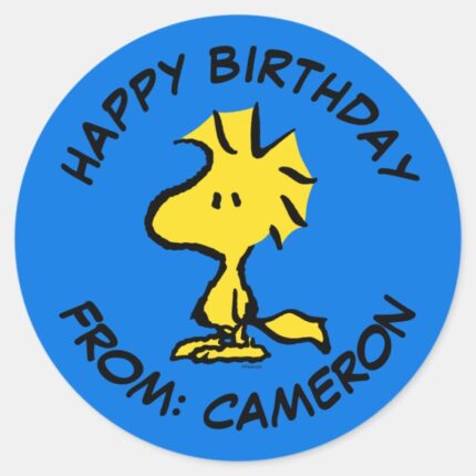 Peanuts Woodstock Happy Birthday Classic Round Sticker