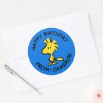 Peanuts Woodstock Happy Birthday Classic Round Sticker