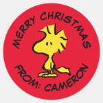 Peanuts Woodstock Merry Christmas Classic Round Sticker