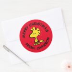 Peanuts Woodstock Merry Christmas Classic Round Sticker