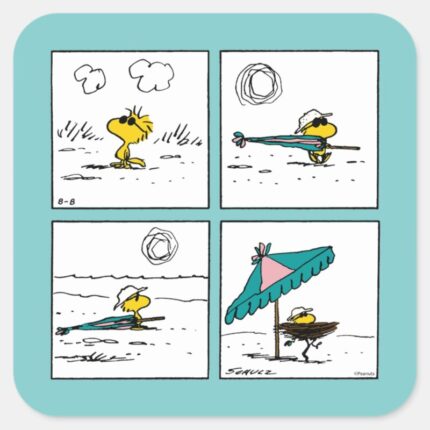 Peanuts Woodstock At The Beach Square Sticker