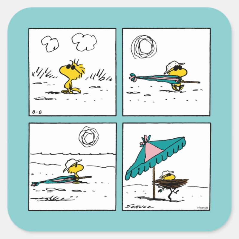 Peanuts Woodstock At The Beach Square Sticker