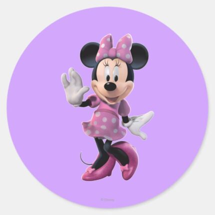 Pink Minnie Cute Pose Classic Round Sticker